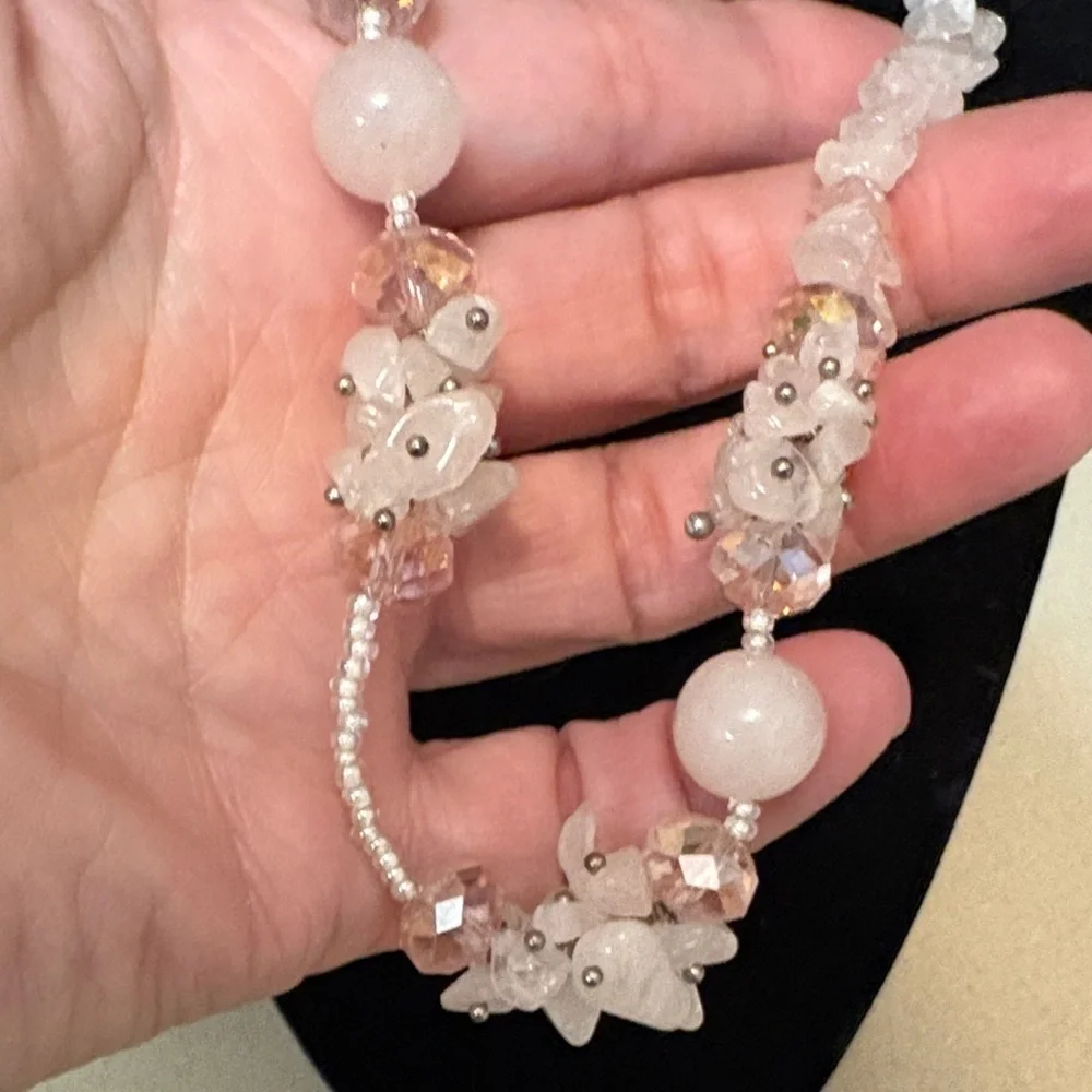 Vintage Soft Pink Rose Quartz, faceted Crystal beads necklace
